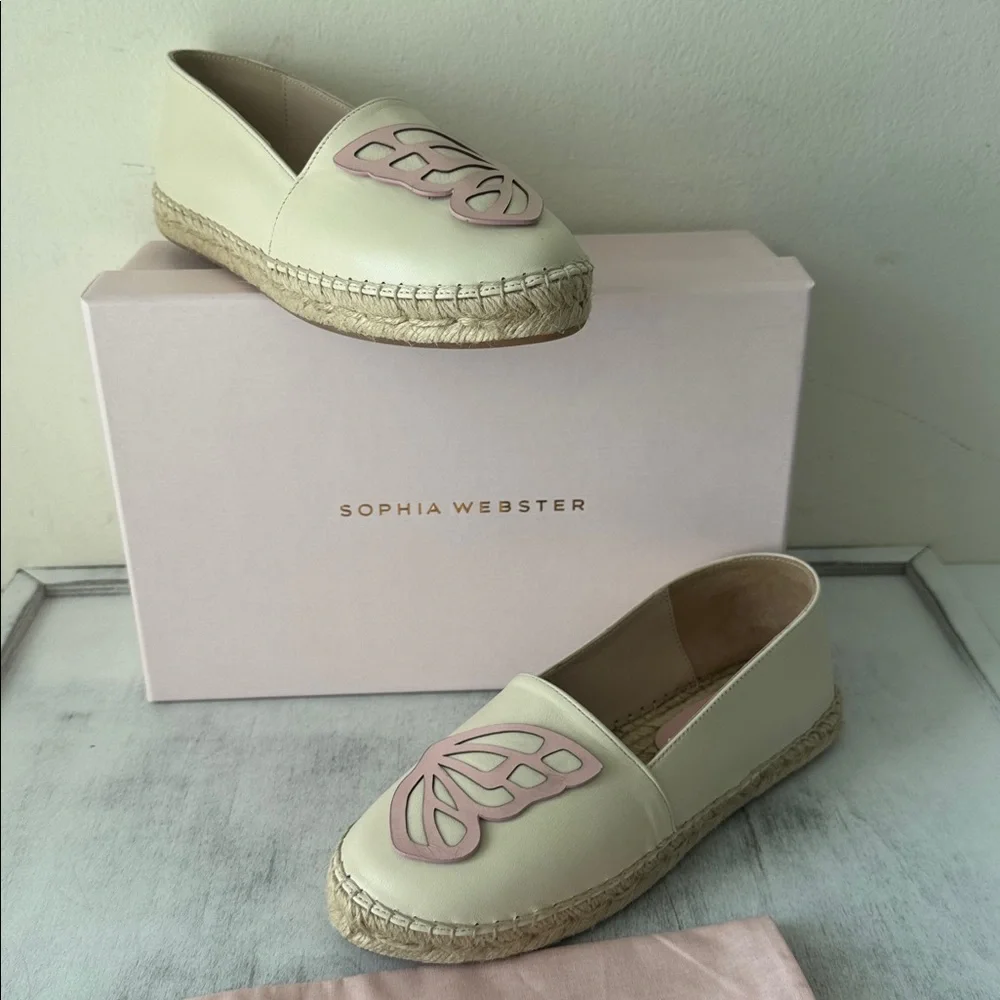 Sophia Webster Leather Butterfly Espadrilles Heirloom Rose Cream Sz.39.5 EU